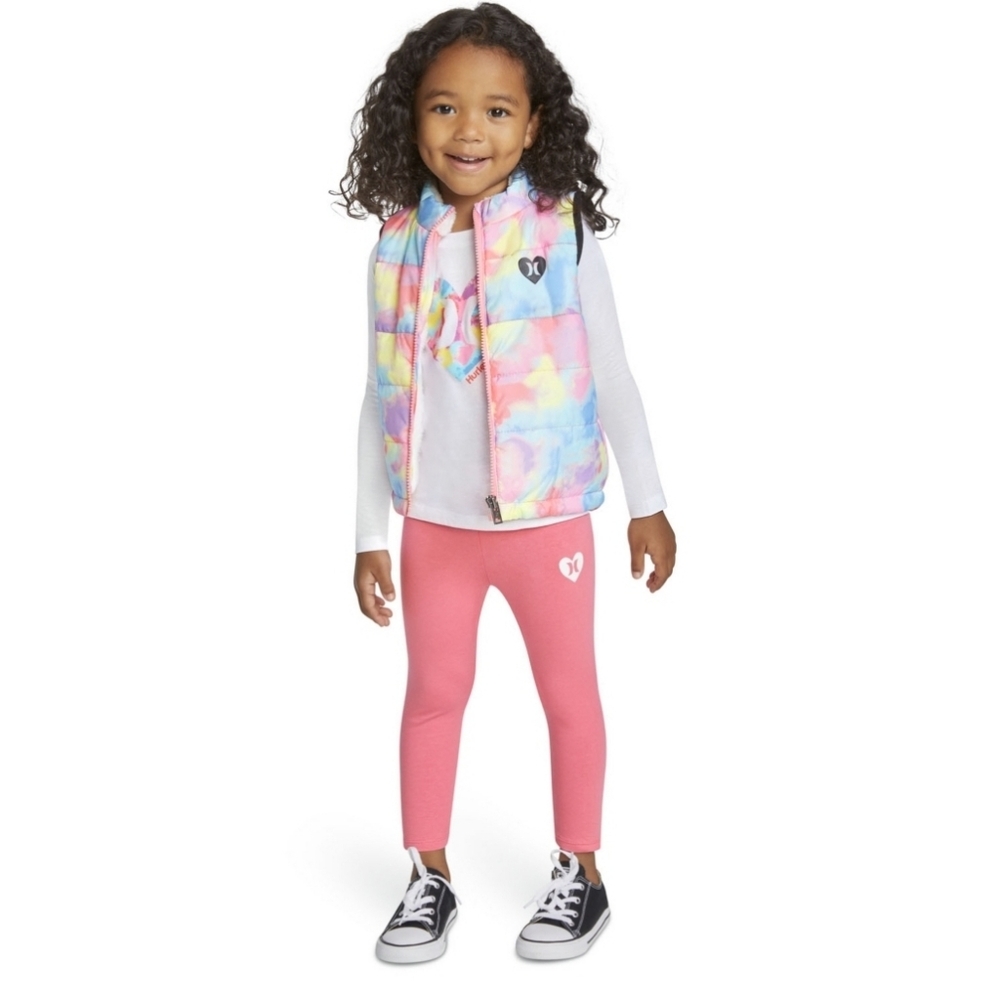 Hurley Toddler Girls 3 Piece Puffer Vest Set